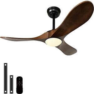 42" Solid Wood Ceiling Fan with Lights,Quiet Operation and High Airflow, 3 CCT Dimmable,Outdoor Ceiling Fan for Living Room,Bedroom(Black+Dark Walnut)