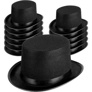 Loopeer 12 Pcs Black Felt Magician Hats - Unisex Formal Costume Novelty Hat for Men Women Dress Up Fancy Circus Birthday Party Supplies Favors