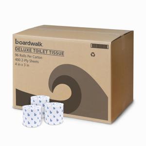 Boardwalk BWK6144 Two-Ply Toilet Tissue, White, 4" x 3" Sheet, 400 Sheets per Roll (Case of 96 Rolls)