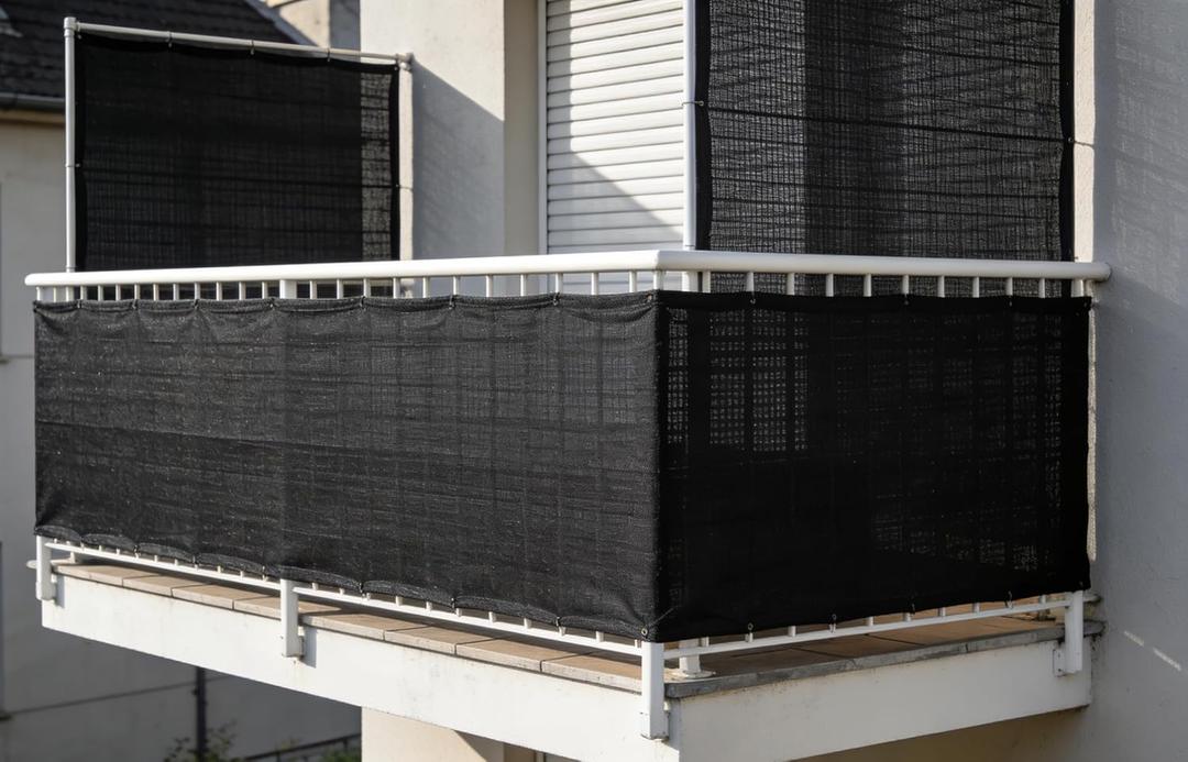 JUNFLYING 4x16 FT Balcony Privacy Screen 185GSM Heavy Duty HDPE, 90% Privacy Fence Cover, UV & Wind Resistant Outdoor Railing Shield for Deck, Patio, Apartment, Condo, Porch, Garden, Pool Area, Black