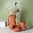 Terracotta Vases Sets of 3, Farmhouse Decor, Ceramic Vase for Flower, Wide Mouth Rustic Home Decor Vases for Flowers, Living Room, Table,Shelf and Accessories, Terracotta