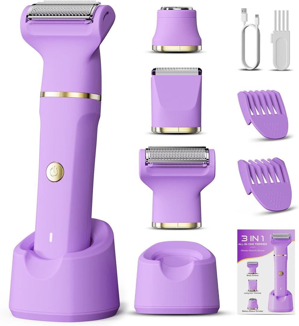 Bikini Trimmer for Women, Tiovara Painless Electric Razors Shaver IPX7 Waterproof Cordless Body Hair Trimmer Pubic Hair Removal with USB Charge Dock for Underarm Leg Arm Body Face Silk Skin (Medium)