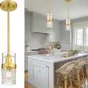 LMS Gold Pendant Light, 1-Light Pendant Lighting for Kitchen Island with Hammered Glass, LMS-171