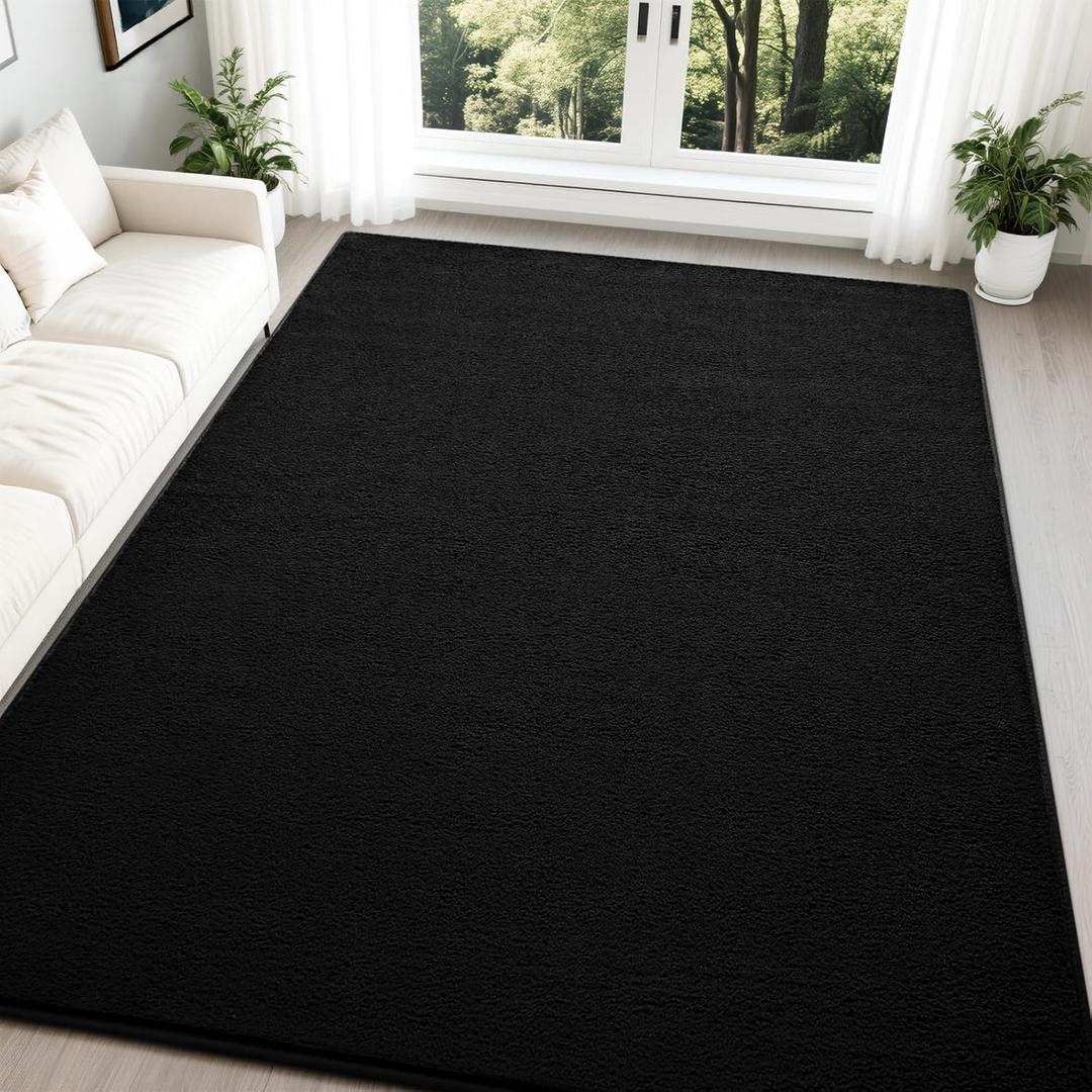 Nuttumico Large Modern Area Rugs for Bedroom Living Room, 5x7 Feet Black Rug, Thickened Memory-Foam Indoor Carpets, Minimalist Rug for Boys Girls, Soft, Non-Slip and Machine-Washable