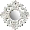 Handcarved Floral Wall Mirror Decoration, 11.8-inch Worn-Out White Country Wood Mirror, Used for Room Decoration, Home Decoration, Bedroom, Living Room, Bathroom, Kitchen
