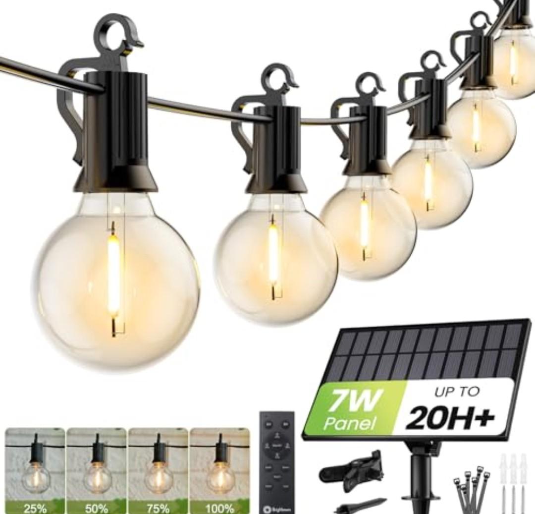 Brightown 208FT Solar String Lights Outdoor Waterproof with Remote, Solar Patio Lights with 100 Shatterproof LED Bulbs, 3 Light Mode, Dimmable & Timer, Hanging String Lights for Porch Garden Bistro
