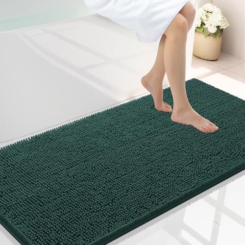 smiry Luxury Chenille Bath Rug, Extra Soft and Absorbent Shaggy Bathroom Mat Rugs, Machine Washable, Non-Slip Plush Carpet Runner for Tub, Shower, and Bath Room (47''x24'', Green)