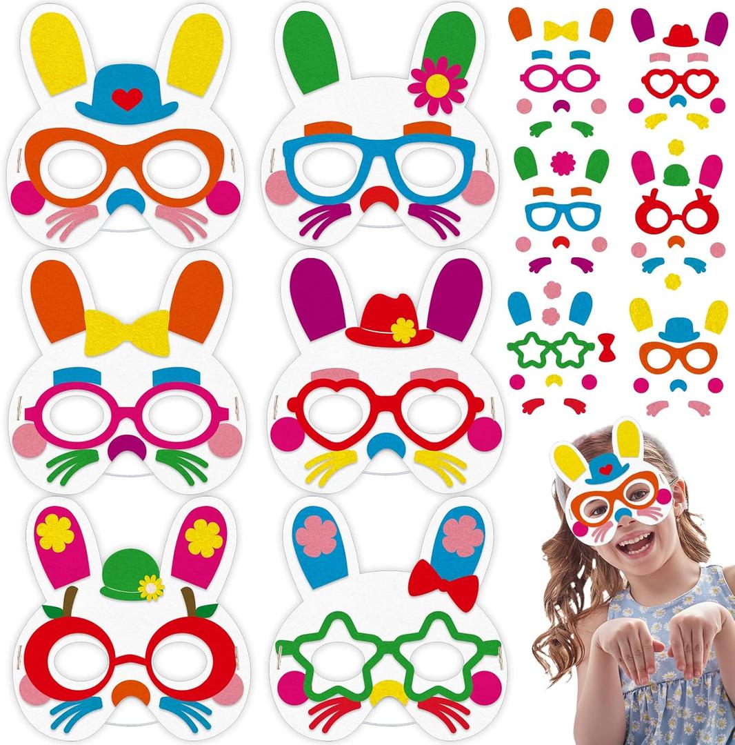 208pcs Easter Bunny Mask Foam Crafts Set for Kids, 16 Bulk Crafts for Ages 3-5 & 4-8, Spring Arts, Party Favors, Home Activity, Art Project (16 Sets)