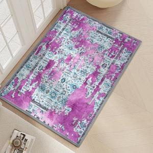 Front Door mat, 2x3 Ft Washable Area Rug Small Entryway Rug Indoor Non-Slip Throw Rugs, Ultra-Thin Accent Carpet for Kitchen Bathroom Entrance Home Decor (Pink)