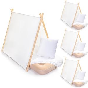 4 Sets Teepee Tent for Kids with Inflatable Airbed, Fitted Sheet and Pillow Inserts Toddler Play Tent White Washable Foldable for Indoor Outdoor Boys Girls Slumber Party Sleepover Playhouse