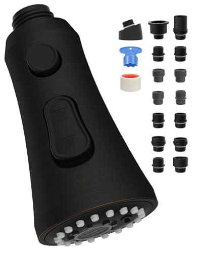 Hygie Rinse Universal Faucet Head Replacement with 15 Adapters Compatible with Moen Delta Faucet Head, 3 Function Pull Down Kitchen Sink Faucet Sprayer Head Fit Most Faucet, Oil-Rubbed Bronze