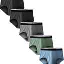 Incontinence Underwear for Men Washable Mens Incontinence Briefs Leak Proof 50 ml Absorbency 5 Pack (X-Large, 2 Black/Dark Grey/Green/Blue)