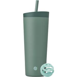BlenderBottle 2-in-1 Insulated Stainless Steel Shaker Tumbler, Swig Leakproof Lid, Straw, BlenderBall, BPA Free, For Protein Shakes, Smoothies, And Pre Workout, 24 oz, Green (Seaglass)