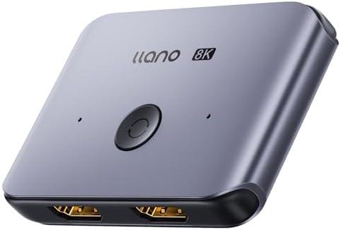 llano HDMI 2.1 Switch 8K@60Hz 4K@120Hz, 48Gbps Bidirectional 2-in-1 HDMI Splitter Switch, Supports VRR HDR10 Dolby Atmos, Compatible with PS5 Xbox Apple TV Roku, Aluminum Alloy Case