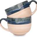 Bosmarlin Large Ceramic Coffee Mug Set of 2, Stoneware Latte Mug for Office and Home, 16 Oz, Dishwasher and Microwave Safe, (Prussian Blue, 2)