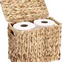 Sumnacon Toilet Paper Basket, Wicker Water Hyacinth Toilet Paper Holder with Handles and Lid, Holds Up to 4 Mega Rolls, Decorative Farmhouse Woven Bathroom Accessories Toilet Tissues Organizer, Small