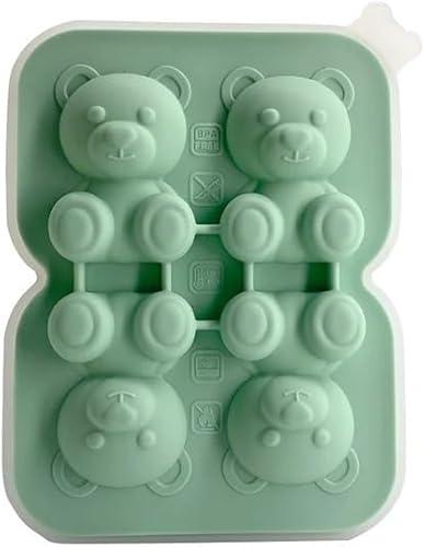 Cute Teddy Bear MakingMold, Suitable For Refrigerator With Container, Cute Bear Tray(Dark Green-4 Girds,1PC)