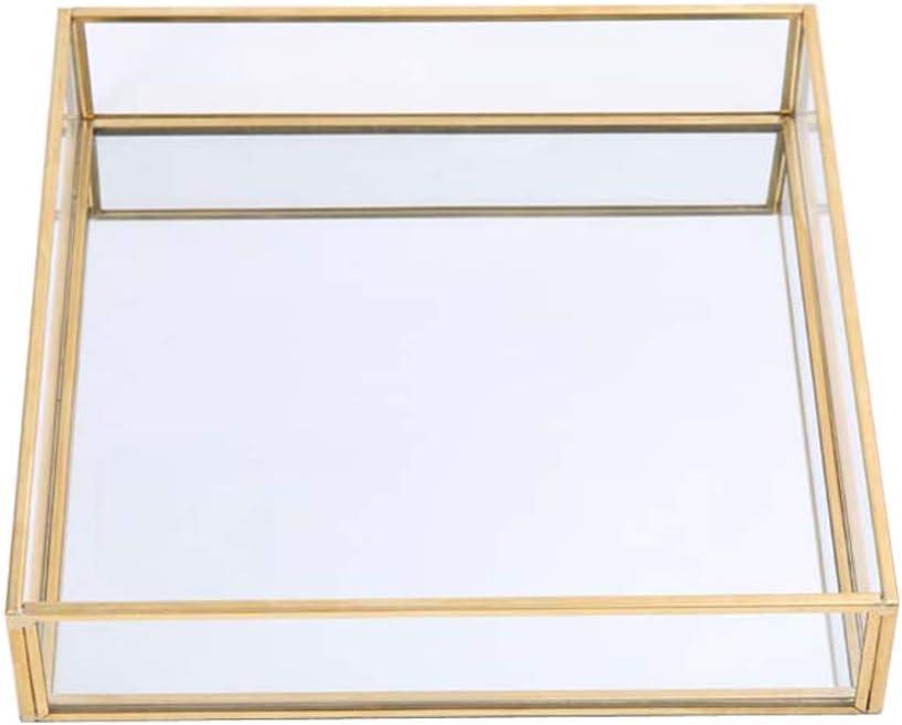 Sooyee Gold Tray Mirror, Square Mirror Tray can Hold Jewelry, Perfume, Makeup, Breakfast, Tea, Food, Magazine and More, Decorative Tray for Vanity, Dresser, Bathroom, Bedroom, Office, Garden, Coffee Table (8x8)