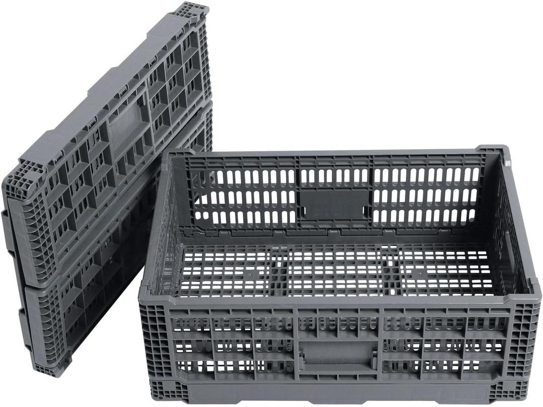 Collapsible Storage Bin Containe52 Liter Transferheavy duty plastic storage box,milk crates heavy duty Transit storage of various items gray (1)