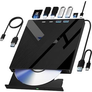 Wbacon External CD/DVD Drive for Laptop, 7 in 1 USB 3.0 Optical Disk Drive
Portable CD/DVD Player Burner Reader Writer, CD DVD +/-RW Disk Drive for Laptop Desktop PC Windows 11/10/8/7/XP Mac Linux
