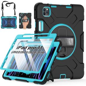 Case for iPad Pro 11 Inch 2022/2021/ 2020/2018: Silicone Cover for iPad 11 Inch 4th/ 3rd/ 2nd/ 1st/ Generation with Screen Protector- Stand- Handle- Shoulder Strap- Pencil Holder- Mint Green