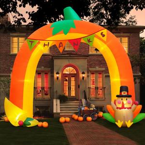 MICOCAH 10FT Giant Thanksgiving Inflatables Archway Outdoor Decorations, Pumpkin Arch Thanksgiving Blow up Inflatable Turkey Yard Decor with Built-in LEDs for Indoor Lawn Garden Home Autumn Holiday