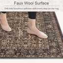 RYB HOME Washable Round Area Rug 5ft for Living Room, Floral Pattern Vintage Boho Rug for Bedroom, Soft Faux Wool Non Shedding Carpet for Dining Room Office Guest Room, Brown