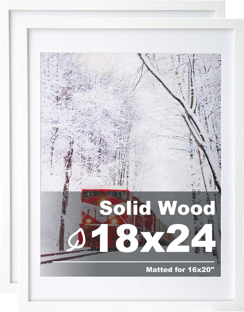 Egofine 18x24 Frames Set of 2 Matted for 16x20 White Poster Frame Made of Solid Wood - Acrylic Plexiglass Front for Wall Mounting Hanging Picture Frame Vertically or Horizontally