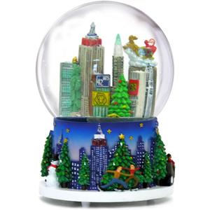 5.25 Inch Musical New York City Christmas Snow Globe and Rockefeller Center Skyline NYC Snow Globes
