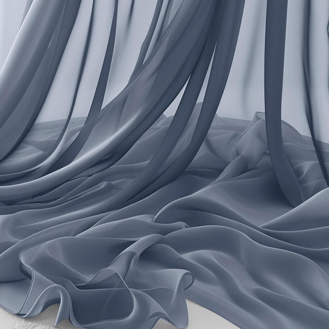 Horbaunal Dusty Blue Chiffon Fabric by The Yard, 1 Yard Continuous Sheer Fabric 59" Wide Soft Draping Fabric for Wedding Arch Draping Party Backdrop DIY Sewing