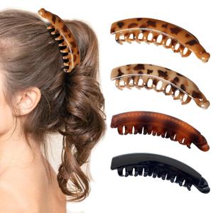 4 Pcs Banana Hair Clip for Thin to Thick Hair Ladies,Clips for Women Girls,Non Slip Bana Hair (Coffee Amber,Cream Amber,Bright Black and Matte Tortoise Shell)