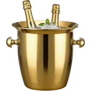 Ice Bucket, Large Ice Bucket for Parties, 5L Portable Stainless Steel Wine Buckets with Handle for Champagne, Beer, Cocktails, Indoor, Outdoor, Camping, Picnic(Gold)