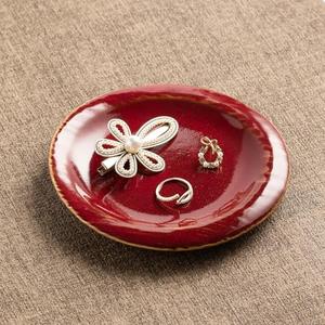 zerokyclan Ceramic Jewelry Tray Decorative Ring Holder and Trinket Dish for Women Wedding Engagement Birthday Gift for Her Jewelry Organizer Vanity Tray (red)