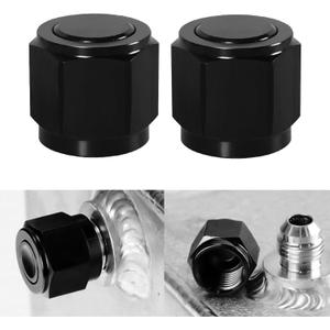 Female Flare Cap Block Off Fitting Plug, Aluminum Swivel Hex Head Nut Port Adapter, Automotive Modification Accessories for Fuel Oil Line, Black 2PCS (12AN)