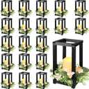 Hushee 60 Pcs Wooden Wedding Lantern Centerpiece Integrated Holders with Candles and Wreaths Rustic Wooden Candle Lantern Decor for Wedding Party Table Valentine Decor (Black)