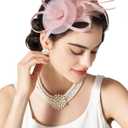 SWEETV Tulle Fascinators for Women, Tea Party Hats for Kentucky Fascinators Derby, Cocktail, Wedding, Fancy Dress Party (Pink)