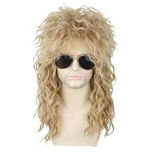 Topcosplay Men or Women 80s Mullet Wig Ash Blonde Rock Disco Wigs Long Curly