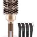 Small Round Brush with Boar Bristle, Thermal Ceramic & Ionic Roller Hair Brush for Blow Drying, Curling&Straightening, Heat Styling + 4 Sectioning Hair Clips (Barrel 1 Inch)