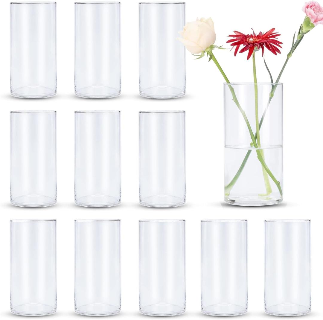 Devilfire 8 Inches Tall (20 cm) Clear Glass Cylinder vases,Pack of 12 Centerpiece Flower Vase,Floating Candle Holder for Home & Garden Decor, Wedding, Party.