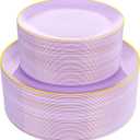 PULOTE 100PCS Purple Plastic Plates Disposable - Include 50 Dinner / 50 Dessert Plates Heavy Duty for Party, Wedding&Birthday