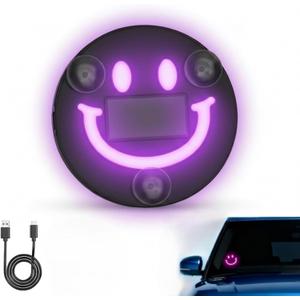 2 PCS Solar Powered Car LED Ambient Light, Cute Neon Smiley Lights for Car Interior with 5 Modes, Wireless Auto Atmosphere Lamp for Back Window Decoration & Romantic Gifts (2)