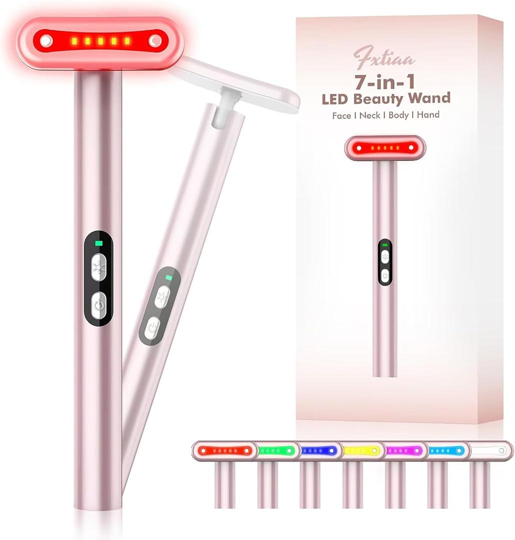 Red-Light-Therapy-for-Face, 7 in 1 LED Light Therapy Eye Equipment for Skin Care at Home Red Light Therapy Face Massager Skin Rejuvenation Light (Rose Golden)
