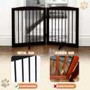 PUPETPO Freestanding Pet Gate for Dogs, Foldable Wooden Dog Gate for House, Indoor Pet Barrier for Stairs, Doorways, Support Feet Included, 24" Height 2 Panels, Brown