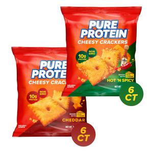 Pure Protein Cheesy Crackers Variety Pack, 6 Hot and Spicy and 6 Cheddar, High Protein Snack, 10G Protein, 1.34 oz, 12 Count