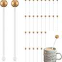 Mimorou 30 Pcs 6'' Christmas Gold Pearl Swizzle Sticks Plastic Drink Stirrers Xmas Cocktail Stirrers for Drinks Hot Cocoa Coffee Tea Festive Reusable Beverage Decorations