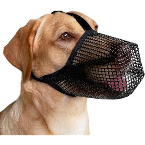 Mayerzon Dog Muzzle, Patented Mesh Muzzles for Small Medium Large Dogs, Soft Covered Mouth Guard with Adjustable Straps, Prevent Biting Chewing and Licking (L: Snout:11"-12", Black)