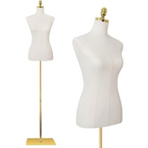 SHAREWIN Mannequin Torso Dress Form 40.55-73.23 Inch Height Adjustable Female Model Display Mannequin Body with Metal Bracket and Rectangular Base for Sewing Dressmakers Dress Jewelry Display, Beige