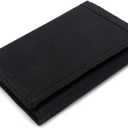 RFID Trifold Canvas Outdoor Sports Wallet for Kids - Front Pocket Wallet with Magic Sticker (Black)