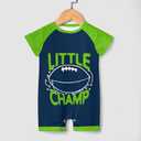 7 x Baby Football Clothes Outfit, Short Sleeve Little Champ Printing, Crewneck Romper Bodysuit Infant Football Clothes (3-6 Months, Navy & Lime)