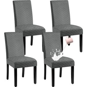 Waterproof Dining Chair Cover,Spandex Fabric Fit Stretch Chair Slipcover,Removable Washable Jacquard Parsons Chair Covers (Light Grey,Set of 4), 44x11 